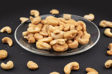 roasted salted cashew nuts on the plate