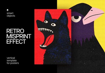 Retro Misprint Design Poster Effect Mockup