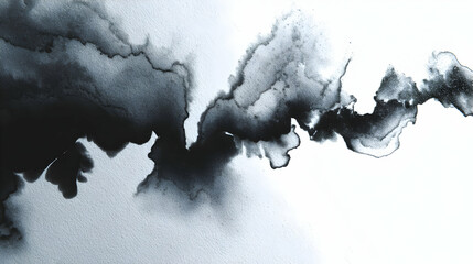 Abstract ink wash painting in shades of gray and black creating a dynamic fluid composition