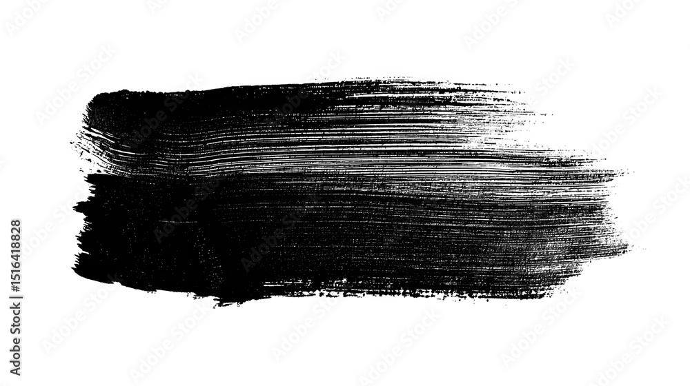 Poster black paint brush stroke on a transparent background, creating a textured, artistic design element w