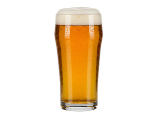 A crisp glass of golden beer isolated on a transparent background with a frothy foam head, perfect for advertising refreshing beverages, bar promotions, or beer-related graphic design projects.






