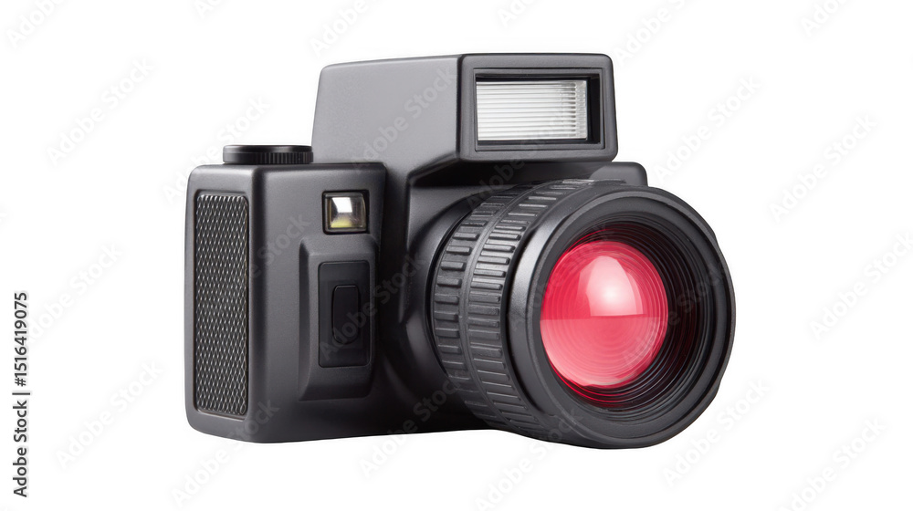 Aufkleber pixel camera with flash light and red lens showing recording status, isolated on transparent backgro
