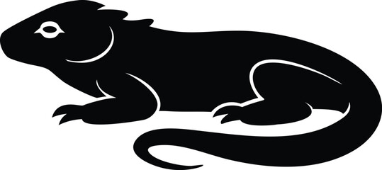 Obraz premium Black silhouette of a resting iguana vector design depicting wildlife and nature on white background