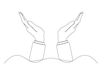 Obraz premium Two hands holding something line art style. Hand gesture vector