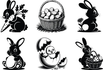 Easter Bunny Silhouette SVG Bundle, Rabbit Vector art illustration. Easter Bunny SVG.