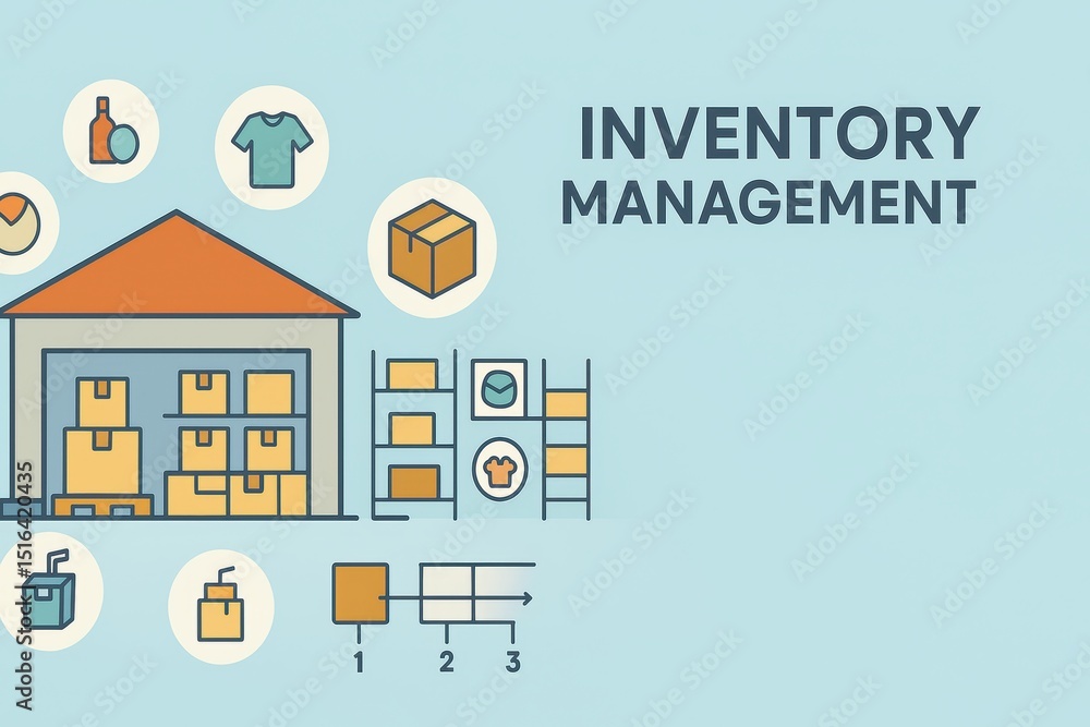 Poster comprehensive overview of inventory management with visual elements and icons for clarity