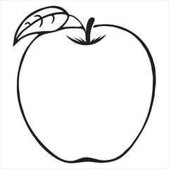 line art of apple with leaf on the white background