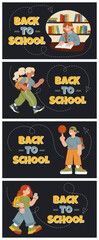 Funky Back to School Illustrations with Diverse Students in trendy flat