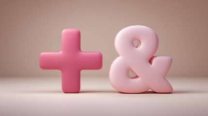 Obraz premium Pink 3D Plus and Ampersand Symbols on Neutral Background