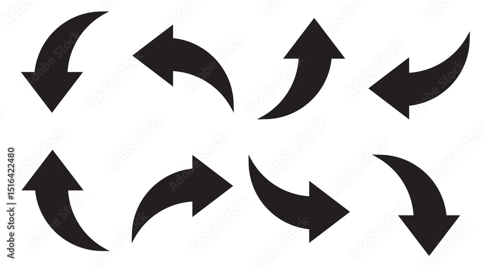 Poster corner up down arrow direction traffic signal. curved arrow navigation concept. arrow icon set on wh