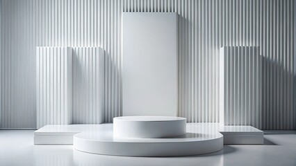 White columns in a row defining an empty architectural hall with a bright design