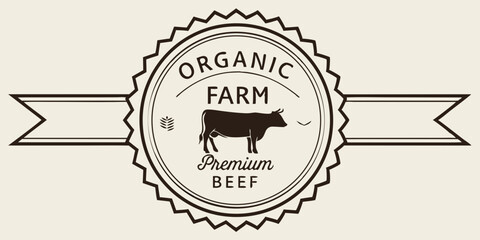 Fototapeta premium A Cow Silhouette Featured In A Round Retro Style B
