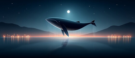 Whale Night Sea Cityscape