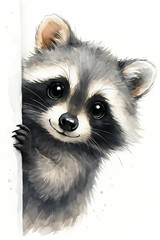 Cute Raccoon Peeking Around the Corner – Whimsical Art for Kids' Rooms and Gifts	