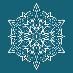 Decoration for New Year Christmas and winter holidays. Snowflake on blue background. Vector illustration