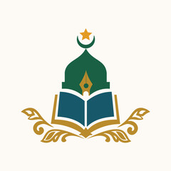 Islamic vector logo with combination of mosque, book and pen