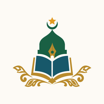 Islamic vector logo with combination of mosque, book and pen