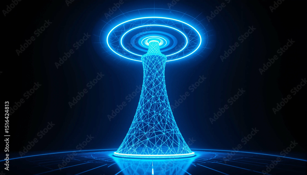 Poster striking blue abstract technology presents a high-tech network connection with bright, futuristic de