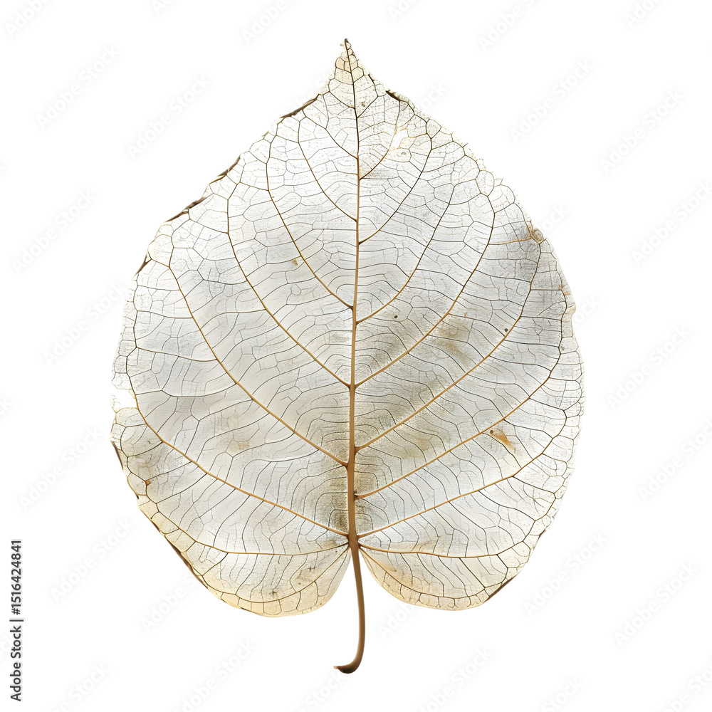 Poster delicate translucent leaf showcasing intricate vein patterns against a clean white background