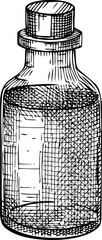Glass bottle sketch. Hand drawn vector illustration. Natural skincare, aromatherapy, perfumery, and organic cosmetics design elements. NOT AI generated