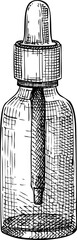 Glass bottle sketch. Hand drawn vector illustration. Natural skincare, aromatherapy, perfumery, and organic cosmetics design elements. NOT AI generated