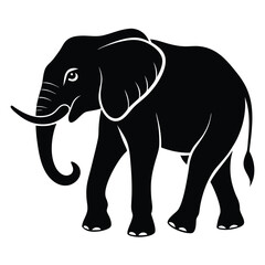 Obraz premium Elegant black silhouette of an african elephant standing steadfastly against a blank white background