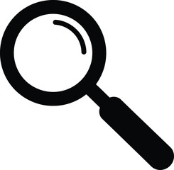 Simple black and white magnifying glass icon for search research and investigation purposes showing clear focus