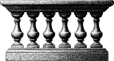 Engraved vintage stone balustrade design for architecture and decoration