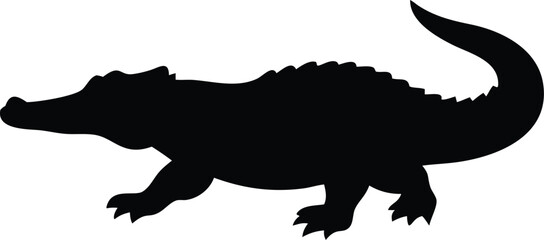 Elegant vector illustration depicting a black silhouette of a crocodile in motion on a white background
