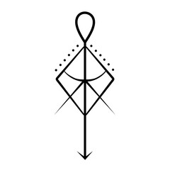 Minimalist Geometric Line Art Illustration. A minimalist tattoo design. An invitation card element. A decorative graphic for branding or digital artwork.