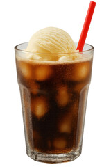 Refreshing soda float with ice cream served in a clear glass with a red straw