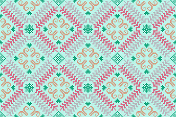 Cross stitch pattern concept showcasing traditional ethnic geometric pattern, Design for textile, background,carpet,wallpaper,clothing,wrapping,Batik,fabric,Vector illustration	

