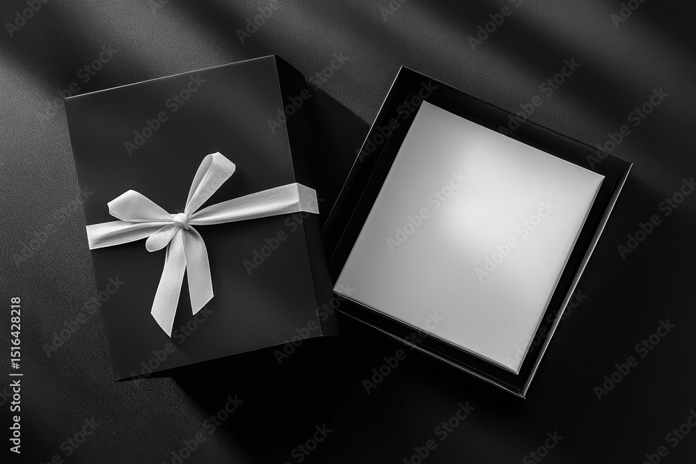 Poster open cardboard box displaying white wrapper on light surface for corporate branding presentation