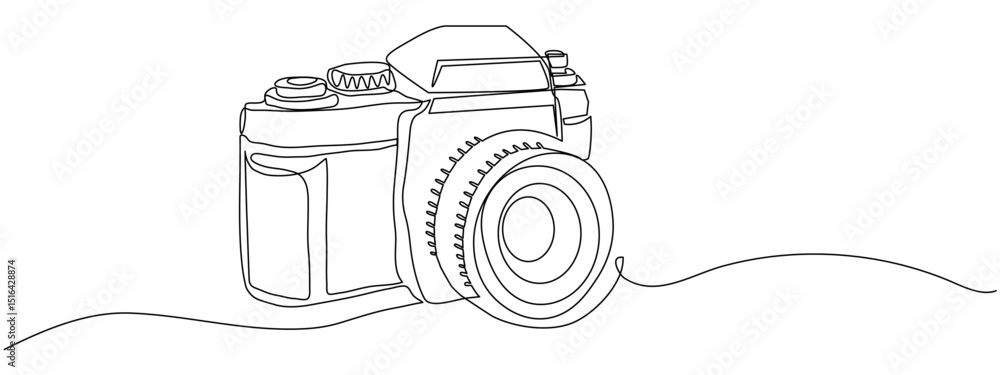Wall mural one continuous line drawing of professional camera on isolated transparent background. simple linear