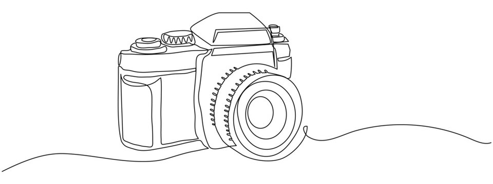 One continuous line drawing of professional camera on isolated transparent background. Simple linear style design photo camera icon for International Photographer&rsquo;s Day. Vector illustration. Editable 