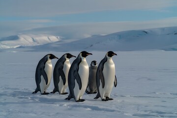 Obraz premium Emperor penguin family group on antarctic ice