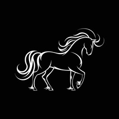 Elegant White Horse Silhouette Design on Black Background With Flowing Manes