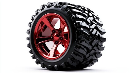 A striking red and black tire is showcased in an artistic manner, representing strength, durability, and modern design, ideal for contemporary automotive themes.