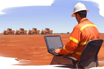 Worker on site with laptop