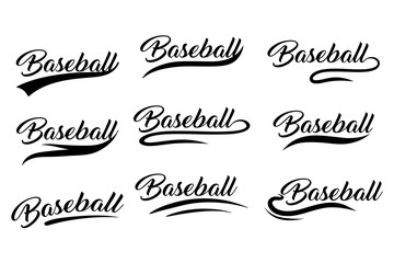 Elegant black baseball swoosh shapes with script text