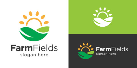 Creative simple farm fields logo template. Organic farm symbol, Farmland logo design vector illustration. © Hi_std