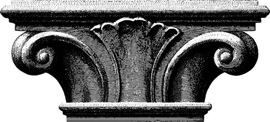 Engraved illustration of vault keystone in black and white for architectural design
