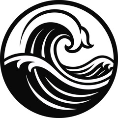 Ocean wave vector line art icon black and white , white background 