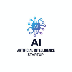 Obraz premium Artificial Intelligence Startup Logo – Modern AI Chip and Circuit Vector Design
