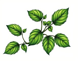 Fototapeta premium Elegant simplicity, a single branch with lush green leaves on pristine white background