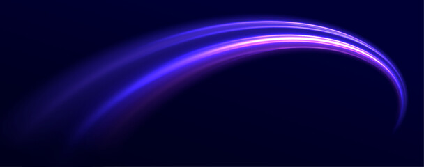 Laser beams glowing abstract sparkling isolated on transparent background. Neon line as speed or arc, turn, twist, bend in light effect. Light arc in neon colors. PNG, lens, neon, line, blur, beam.