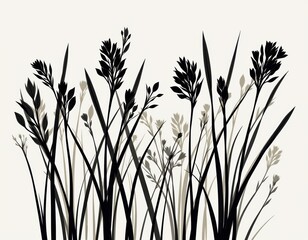 Black and white illustration, majestic tall grass in monochromatic nature scene