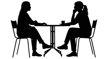 Two women in conversation at a cafe table silhouette