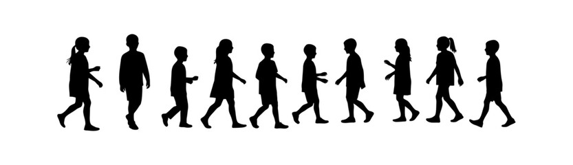 children walking Silhouettes vector