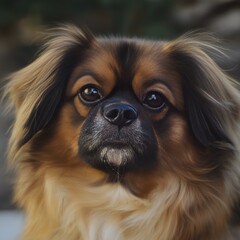 Adorable Young Tibetan Terrier Dog Portrait: Fluffy Loyal Purebred Canine in Vibrant Outdoor Nature Scene